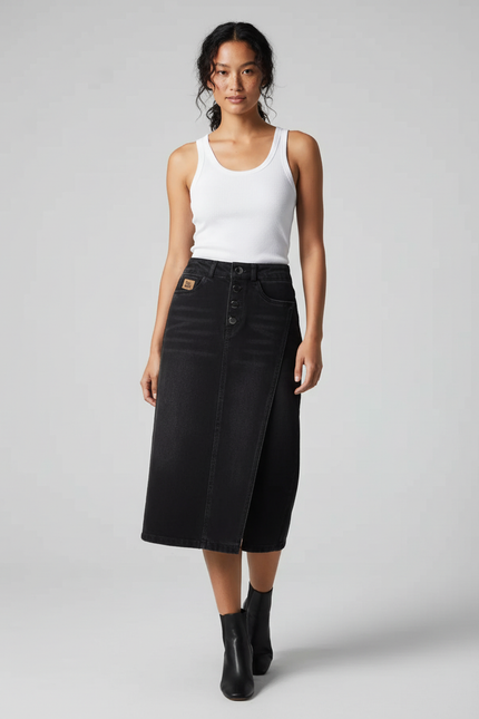 Jupe Jean Noire Portefeuille Chic