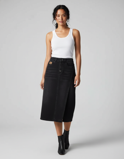 Jupe Jean Noire Portefeuille Chic