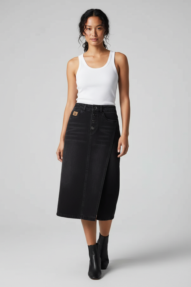 Jupe Jean Noire Portefeuille Chic