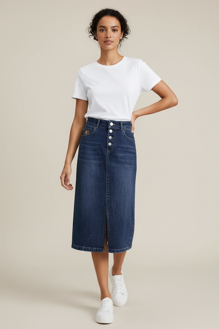 Jupe Jean Taille Haute Fendue Chic