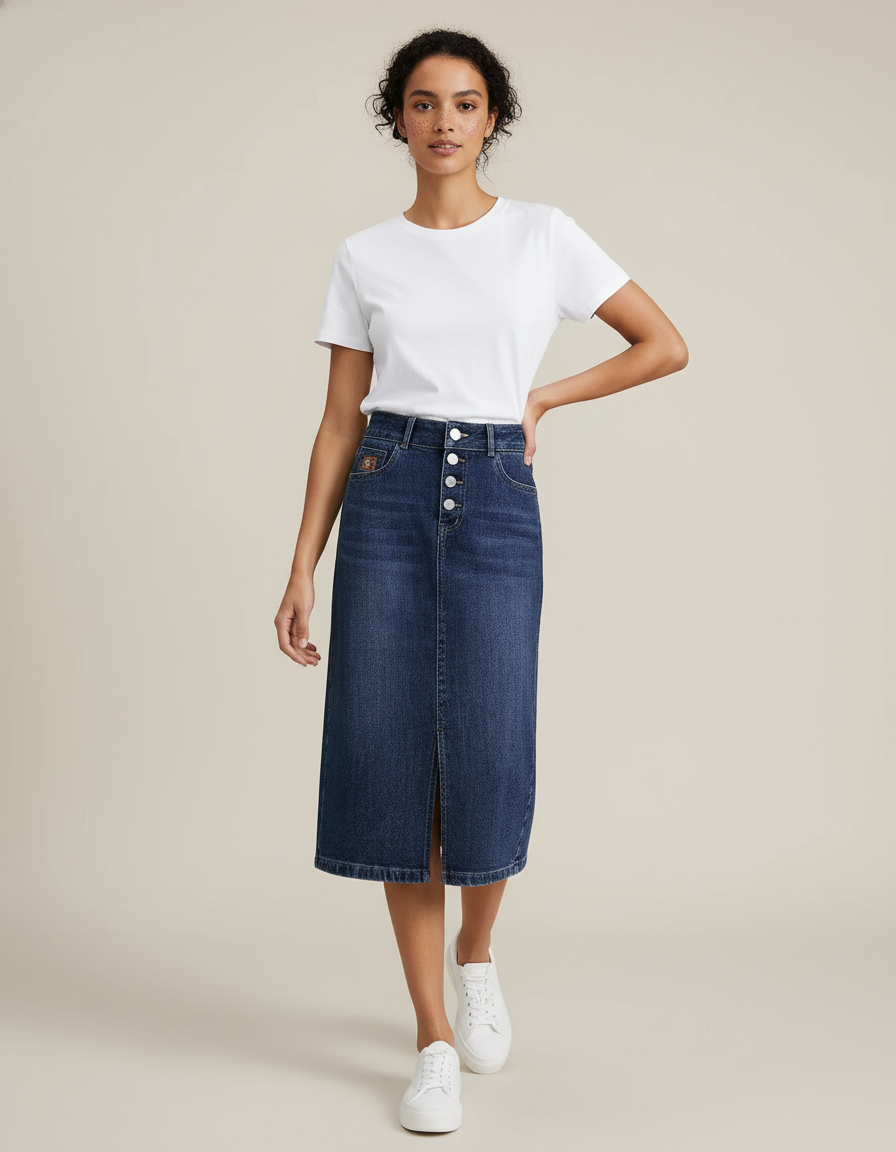 Jupe Jean Taille Haute Fendue Chic