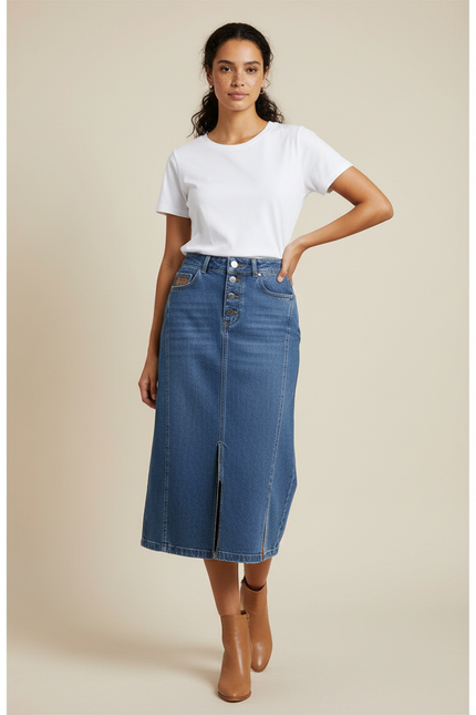 Jupe Jean Taille Haute Fendue Chic Élégante
