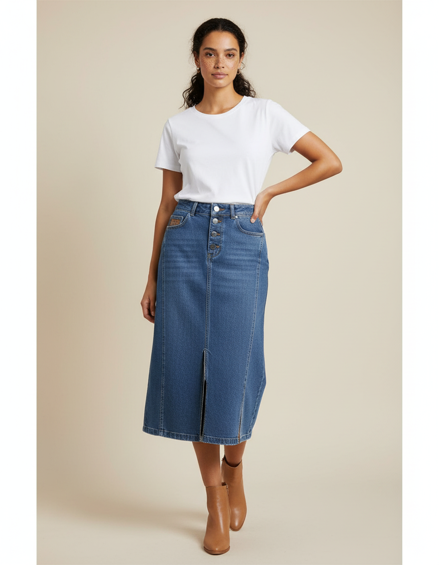 Jupe Jean Taille Haute Fendue Chic Élégante