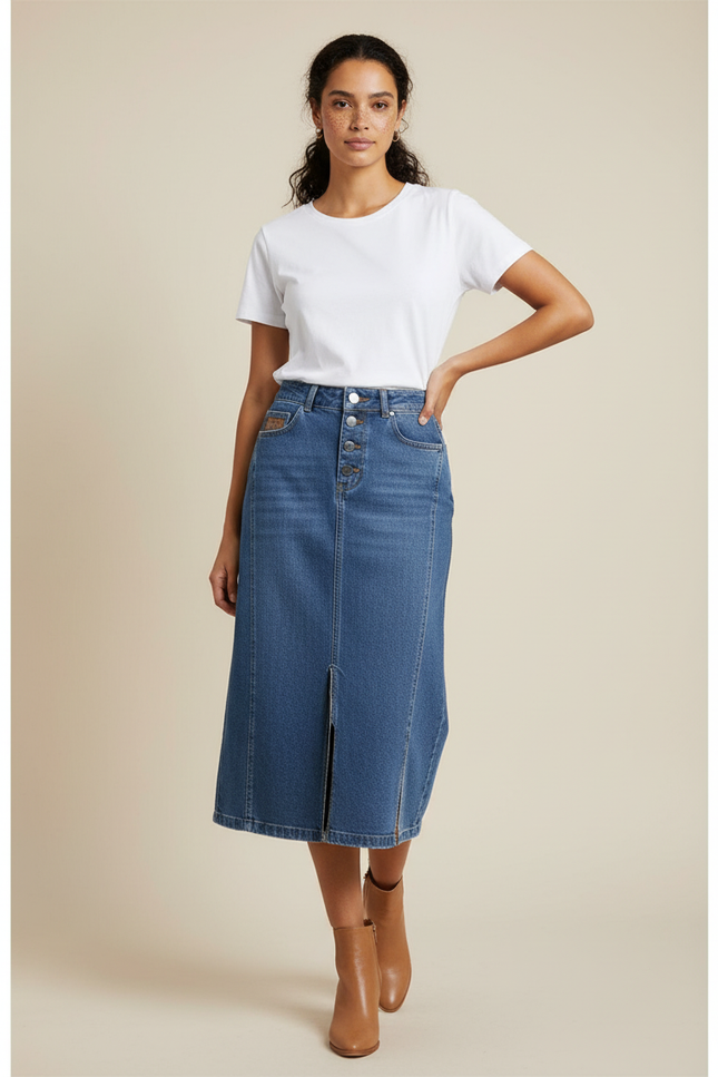 Jupe Jean Taille Haute Fendue Chic Élégante