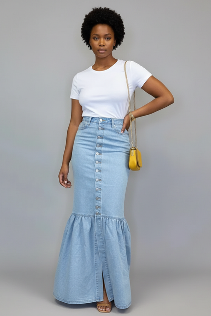 Jupe Jean Sirène Boutonnée Chic