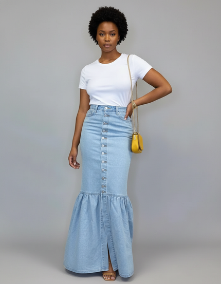 Jupe Jean Sirène Boutonnée Chic