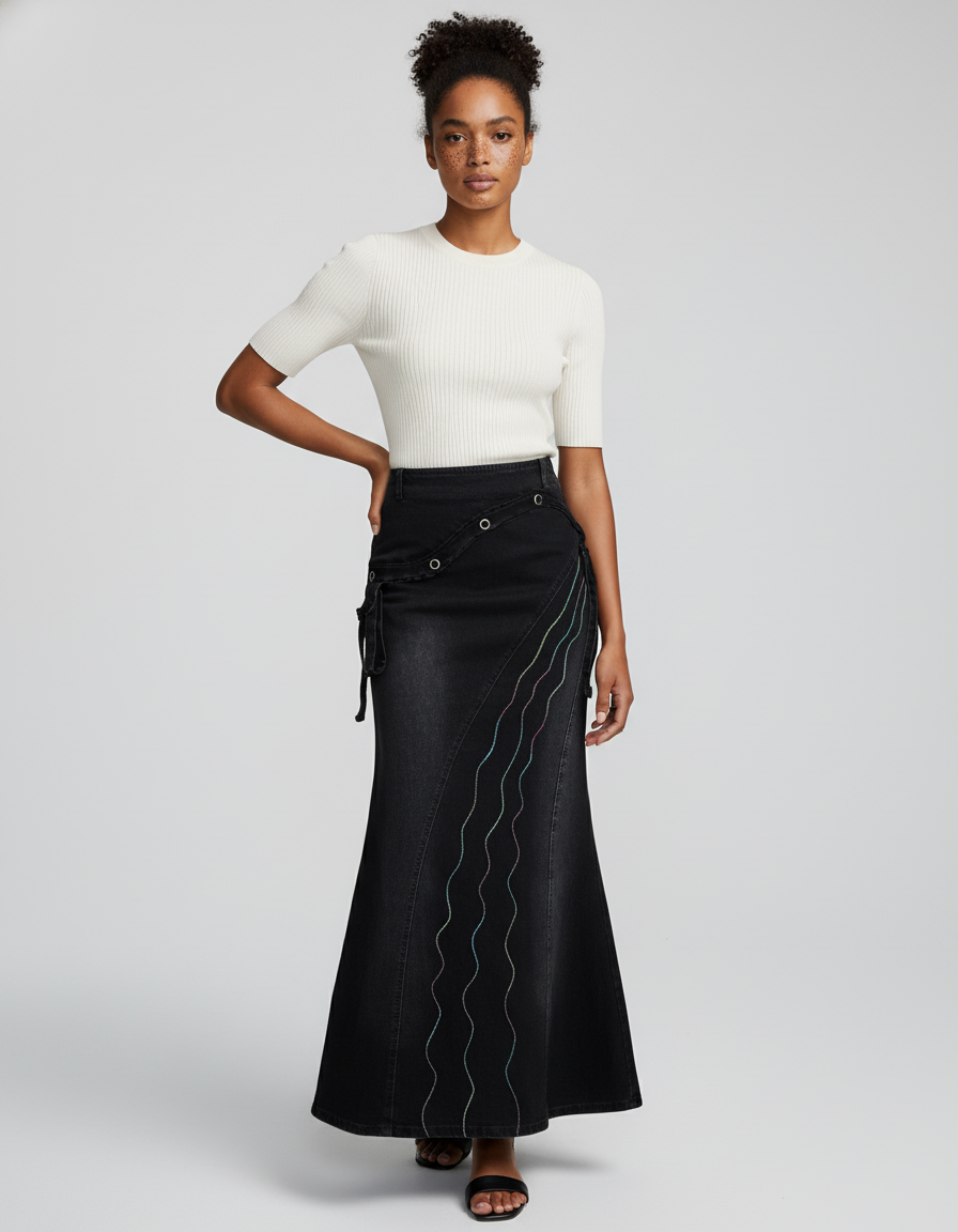Jupe Jean Noire Sirène Chic