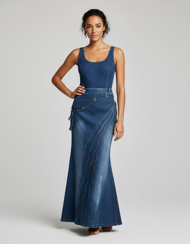 Ensemble En Jean Jupe Longue