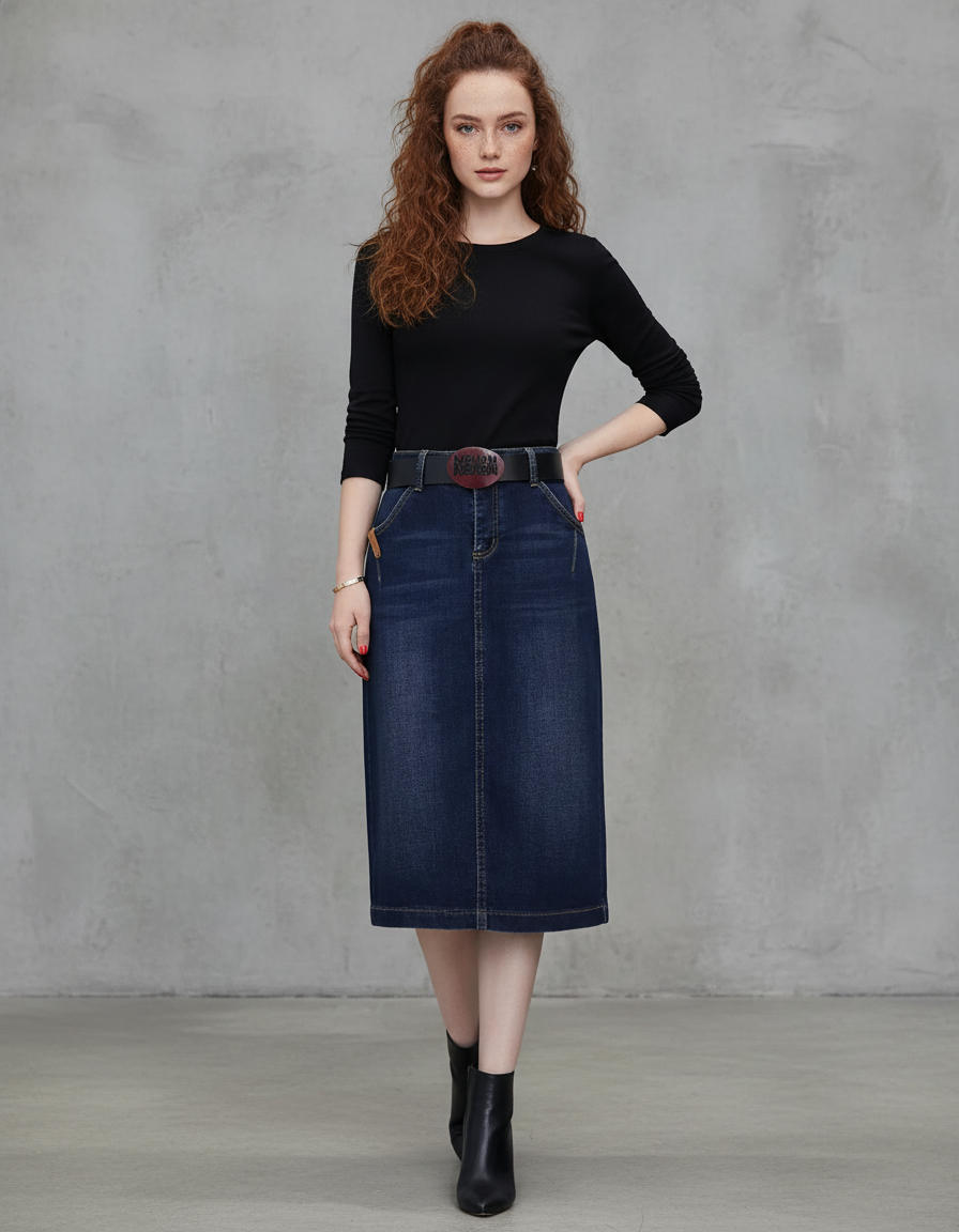 Jupe En Jean Bleu Foncé Longue