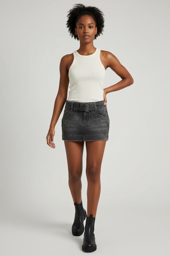 Jupe Jean Gris Délavé Mini Décontractée