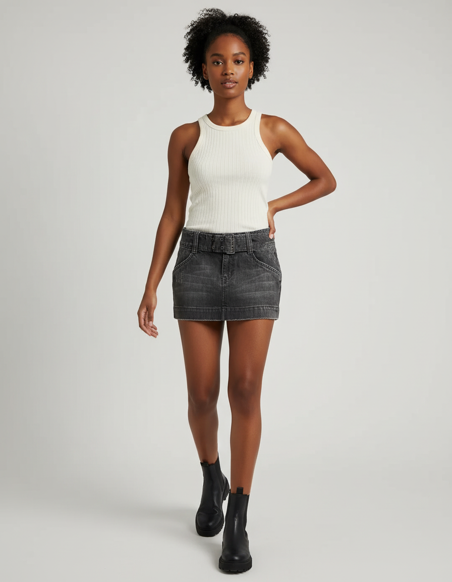 Jupe Jean Gris Délavé Mini Décontractée