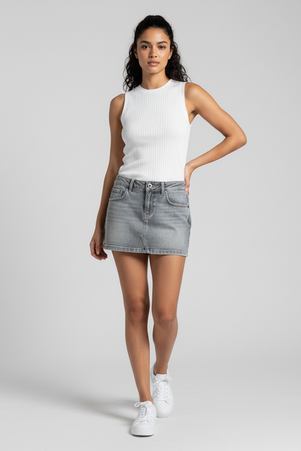 Jupe Jean Gris Mini Décontractée