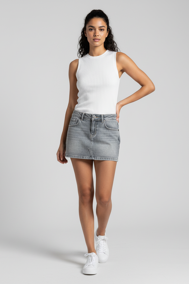 Jupe Jean Gris Mini Décontractée