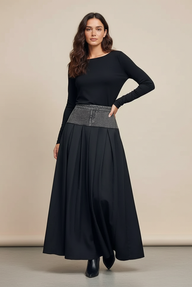 Jupe Jean Patchwork Plissée Chic