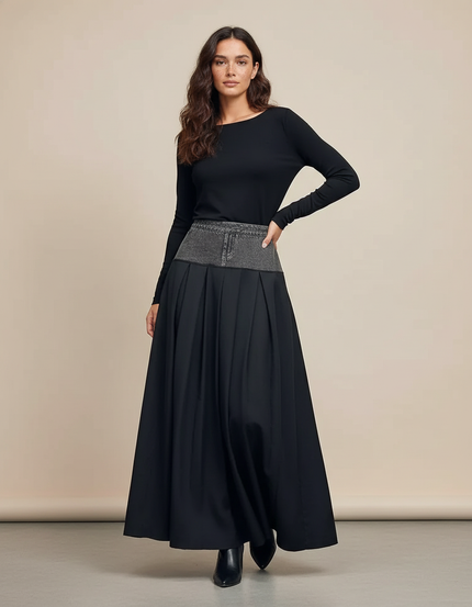 Jupe Jean Patchwork Plissée Chic