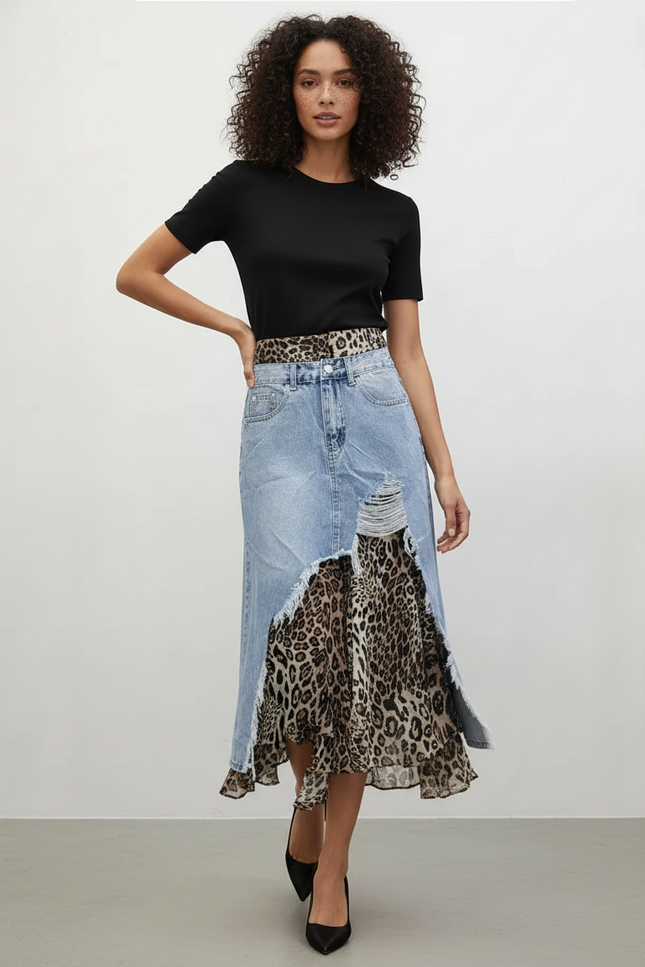 Jupe Jean Léopard Irrégulière Chic