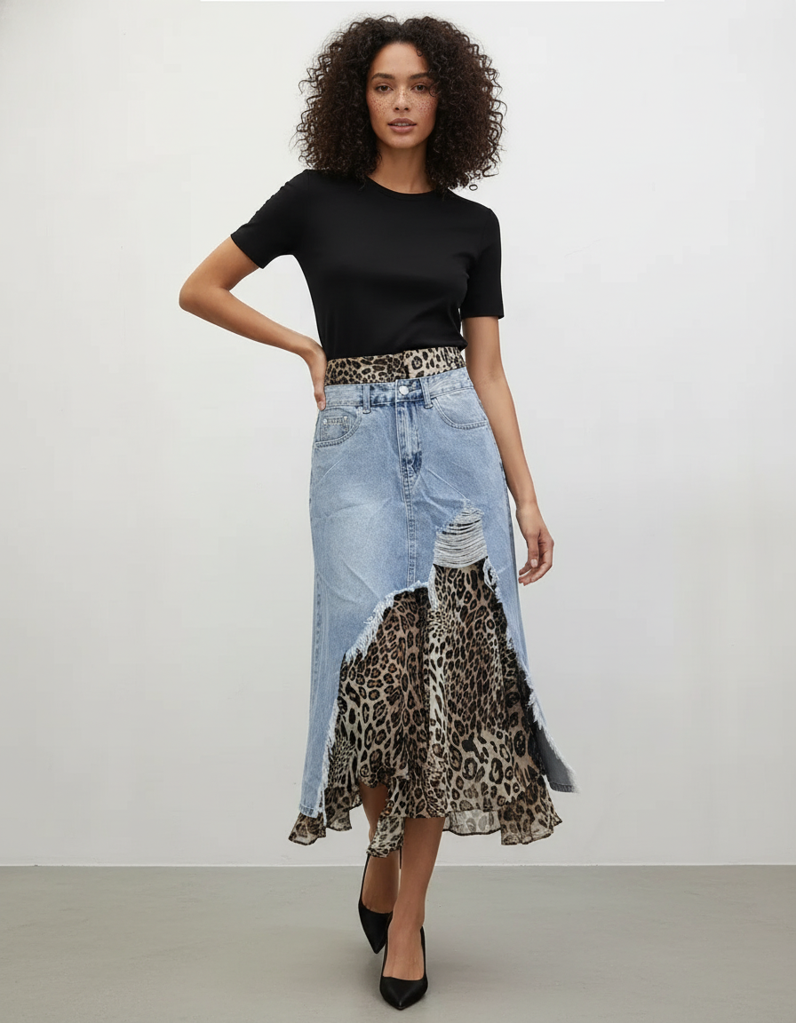 Jupe Jean Léopard Irrégulière Chic