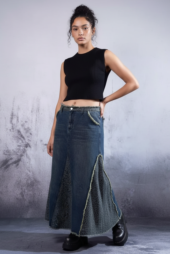 Jupe Jean A-Line Léopard Rétro