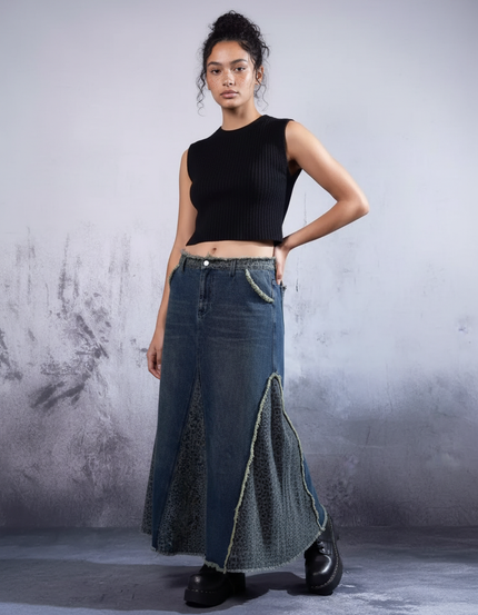 Jupe Jean A-Line Léopard Rétro