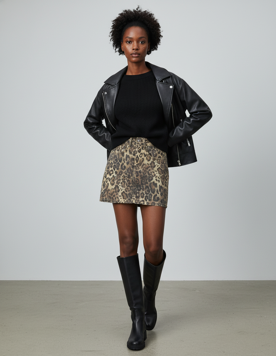 Jupe Jean Léopard Mini Chic Tendance