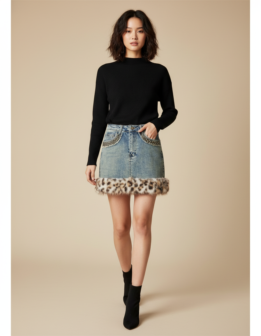 Jupe En Jean Avec Perle