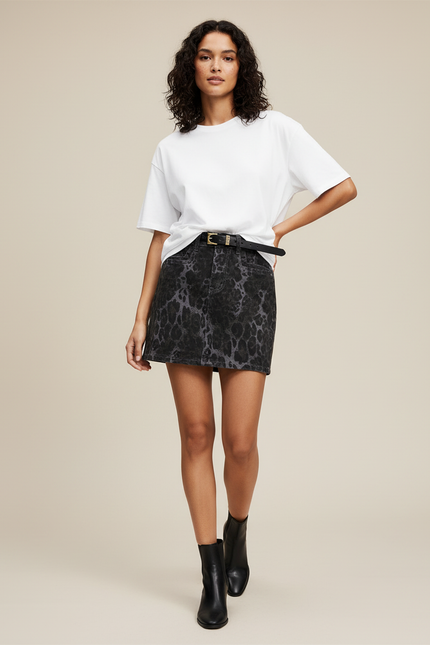 Jupe Jean Imprimé Léopard Courte Chic
