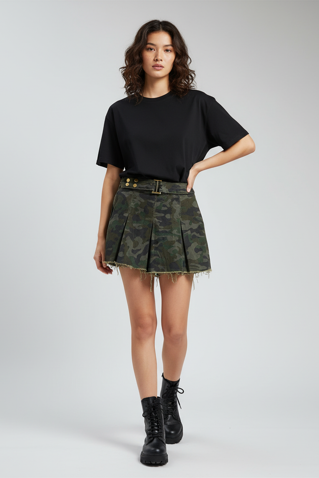 Jupe Jean Camouflage Plissée Décontractée