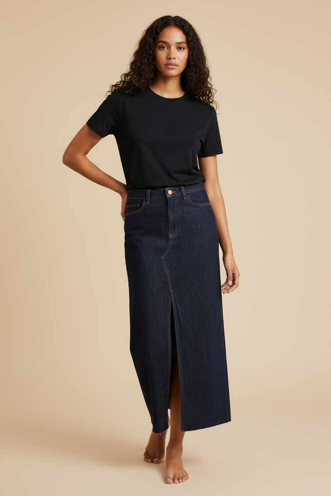 Jupe En Jean Longue Fendue Devant