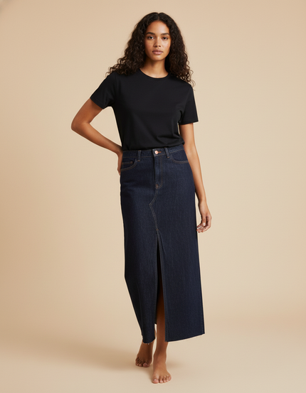 Jupe En Jean Longue Fendue Devant