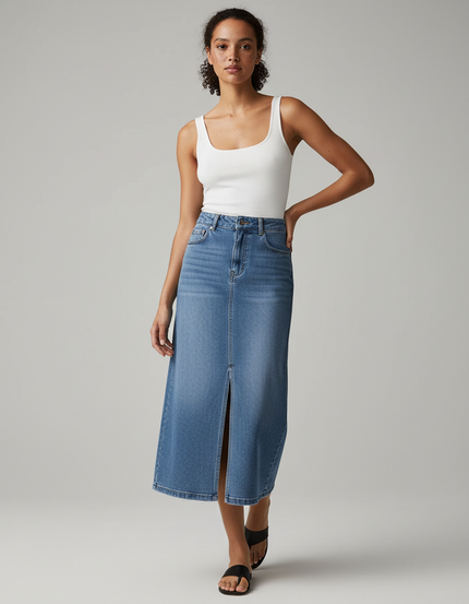 Jupe Jean Midi Fente Décontractée