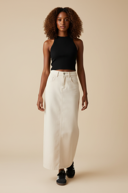 Jupe En Jean Longue Beige