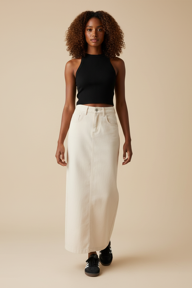 Jupe En Jean Longue Beige