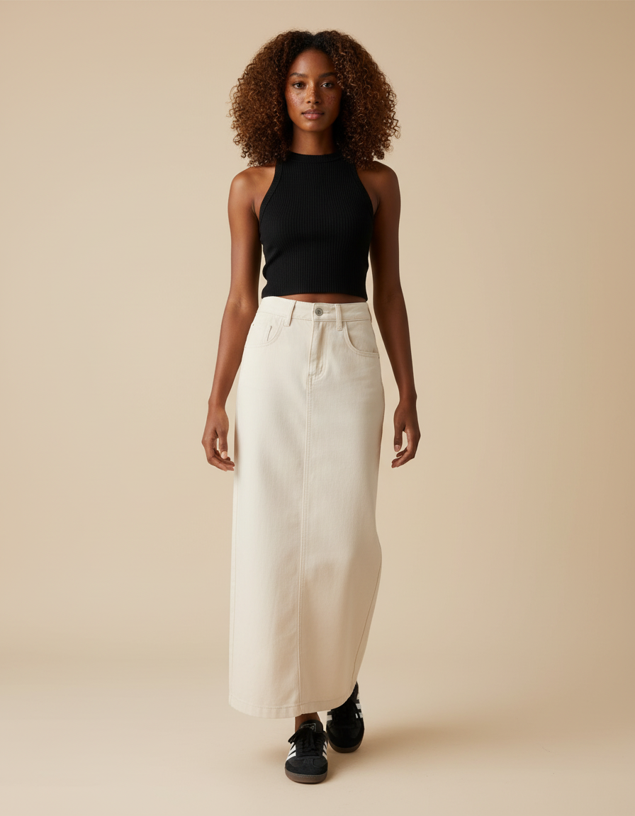 Jupe En Jean Longue Beige