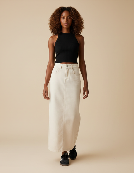 Jupe En Jean Longue Beige