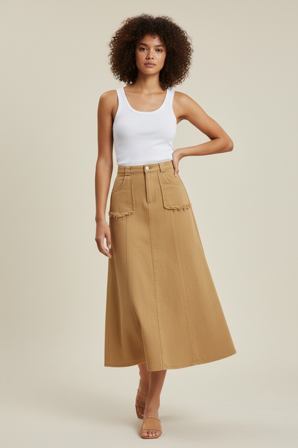 Jupe Jean Camel Effilochée Chic