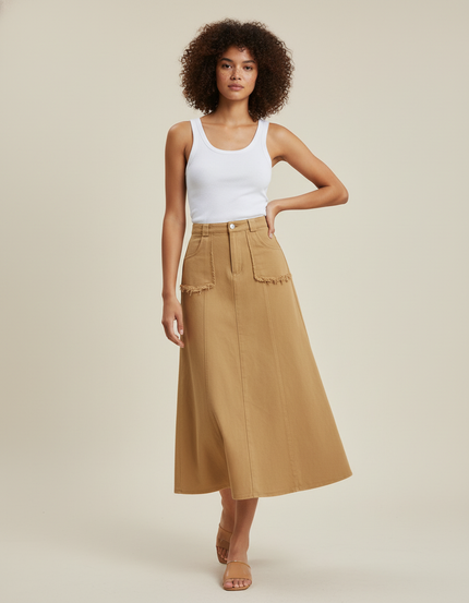 Jupe Jean Camel Effilochée Chic
