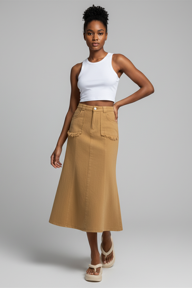 Jupe Jean Sirène Poches Effilochées Décontractée