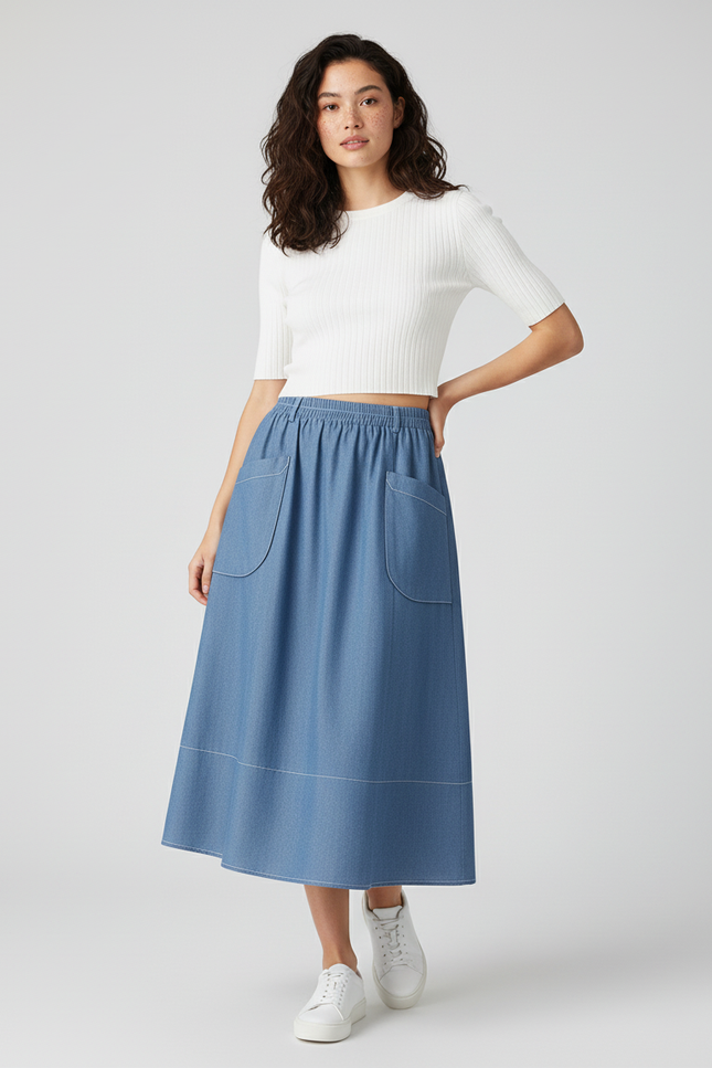 Jupe Jean Taille Haute Fluide Décontractée