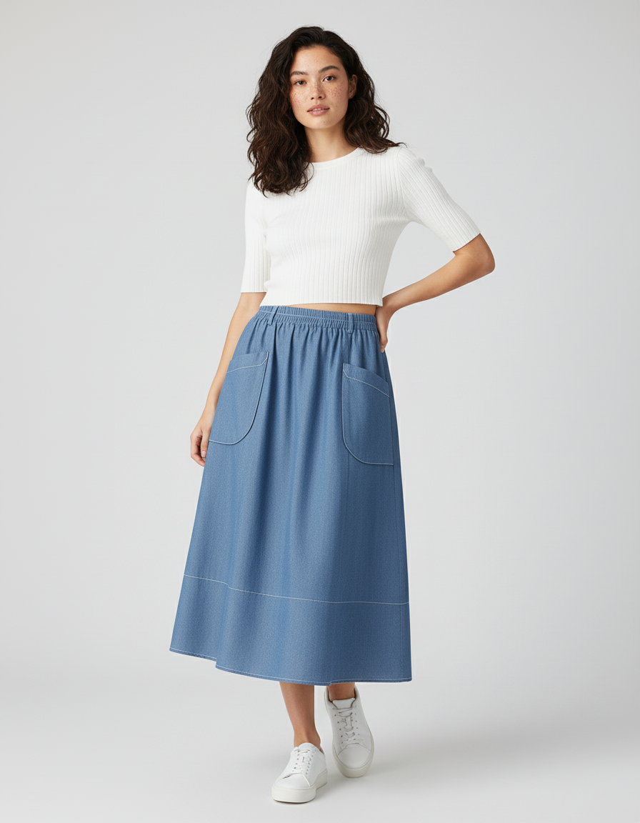 Jupe Jean Taille Haute Fluide Décontractée