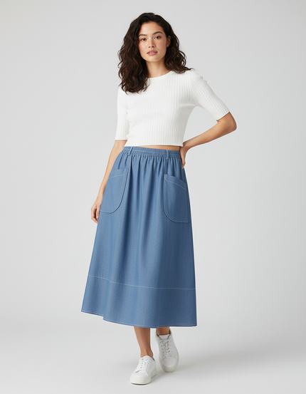 Jupe Jean Taille Haute Fluide Décontractée