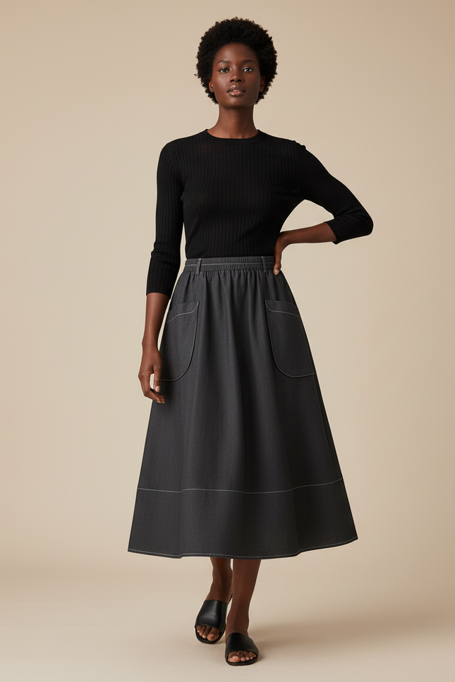 Jupe Jean Gris Foncé Évasée Chic