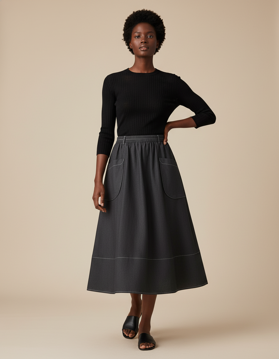 Jupe Jean Gris Foncé Évasée Chic