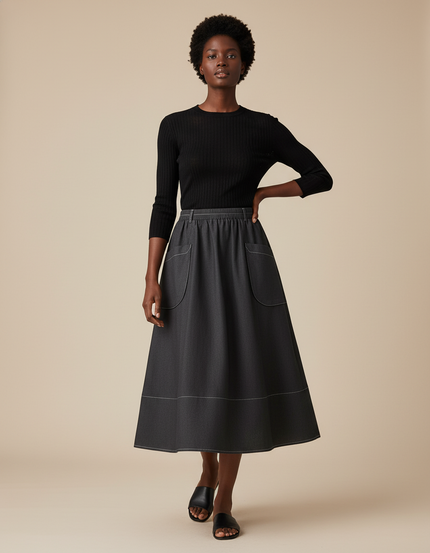 Jupe Jean Gris Foncé Évasée Chic