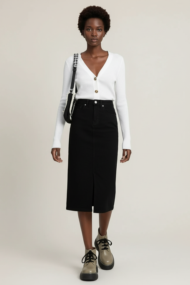 Jupe Jean Noire Fendue Chic