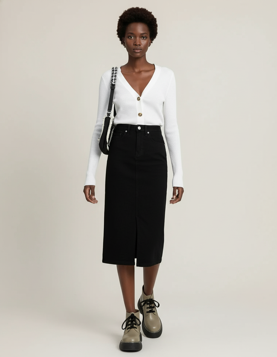 Jupe Jean Noire Fendue Chic