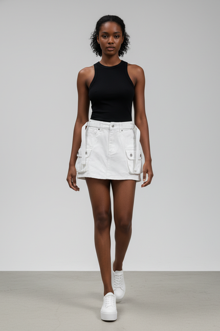 Jupe Jean Blanche Cargo Décontractée