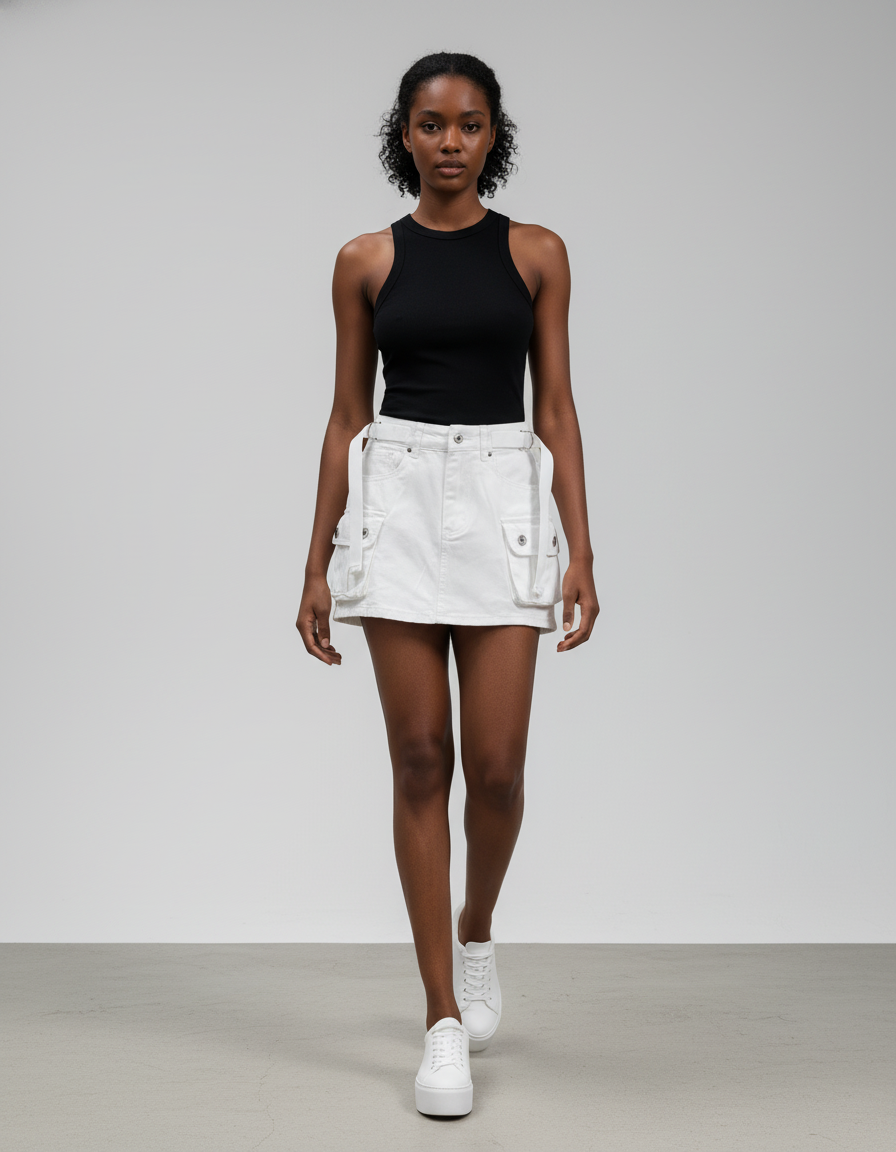 Jupe Jean Blanche Cargo Décontractée