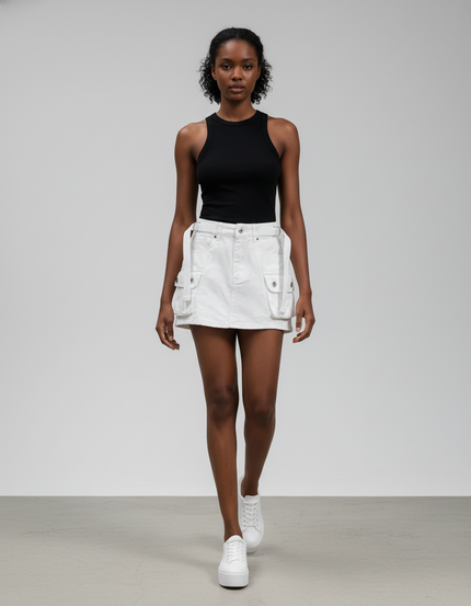 Jupe Jean Blanche Cargo Décontractée