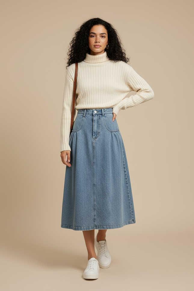 Jupe Jean Longue Taille Haute Vintage