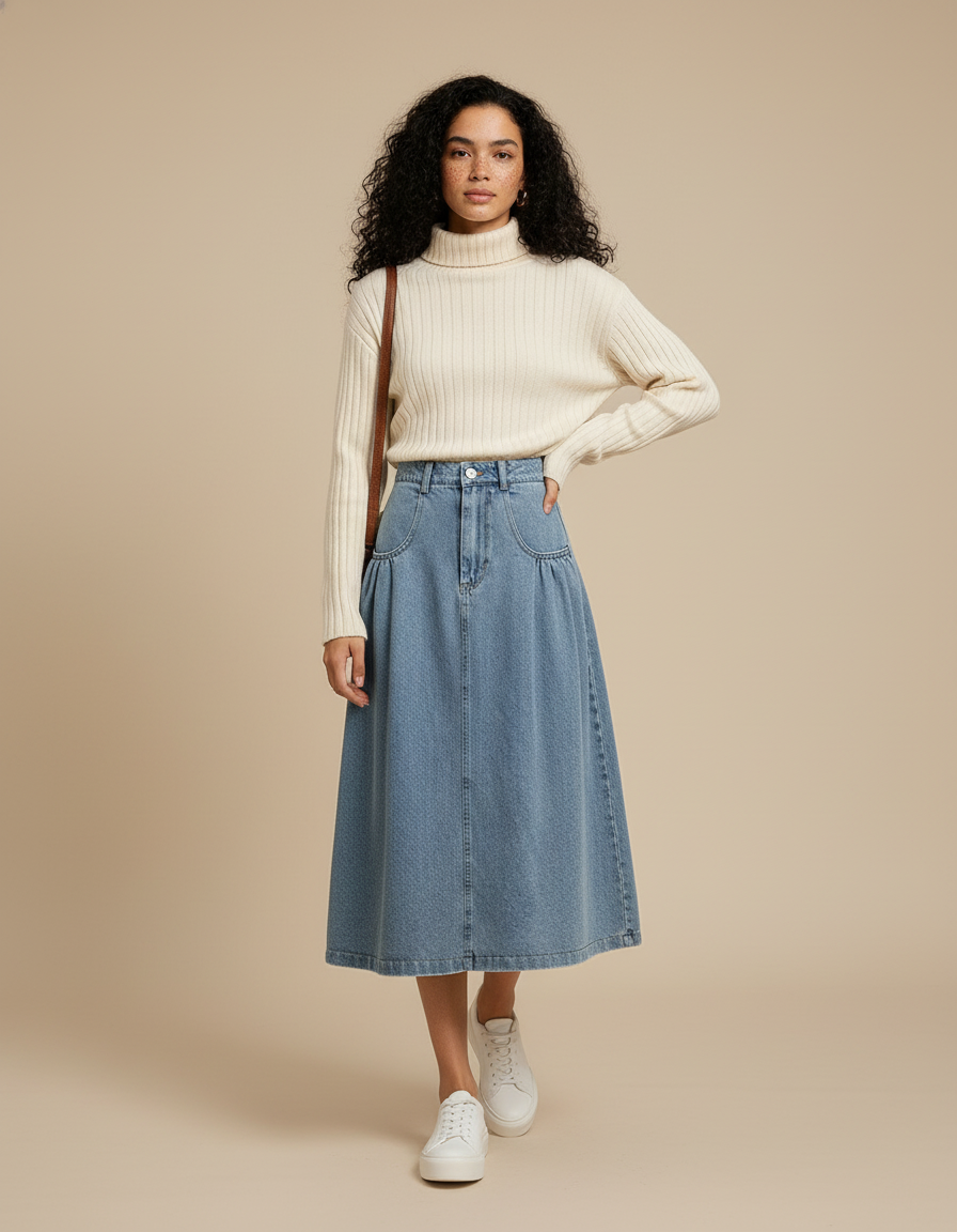 Jupe Jean Longue Taille Haute Vintage